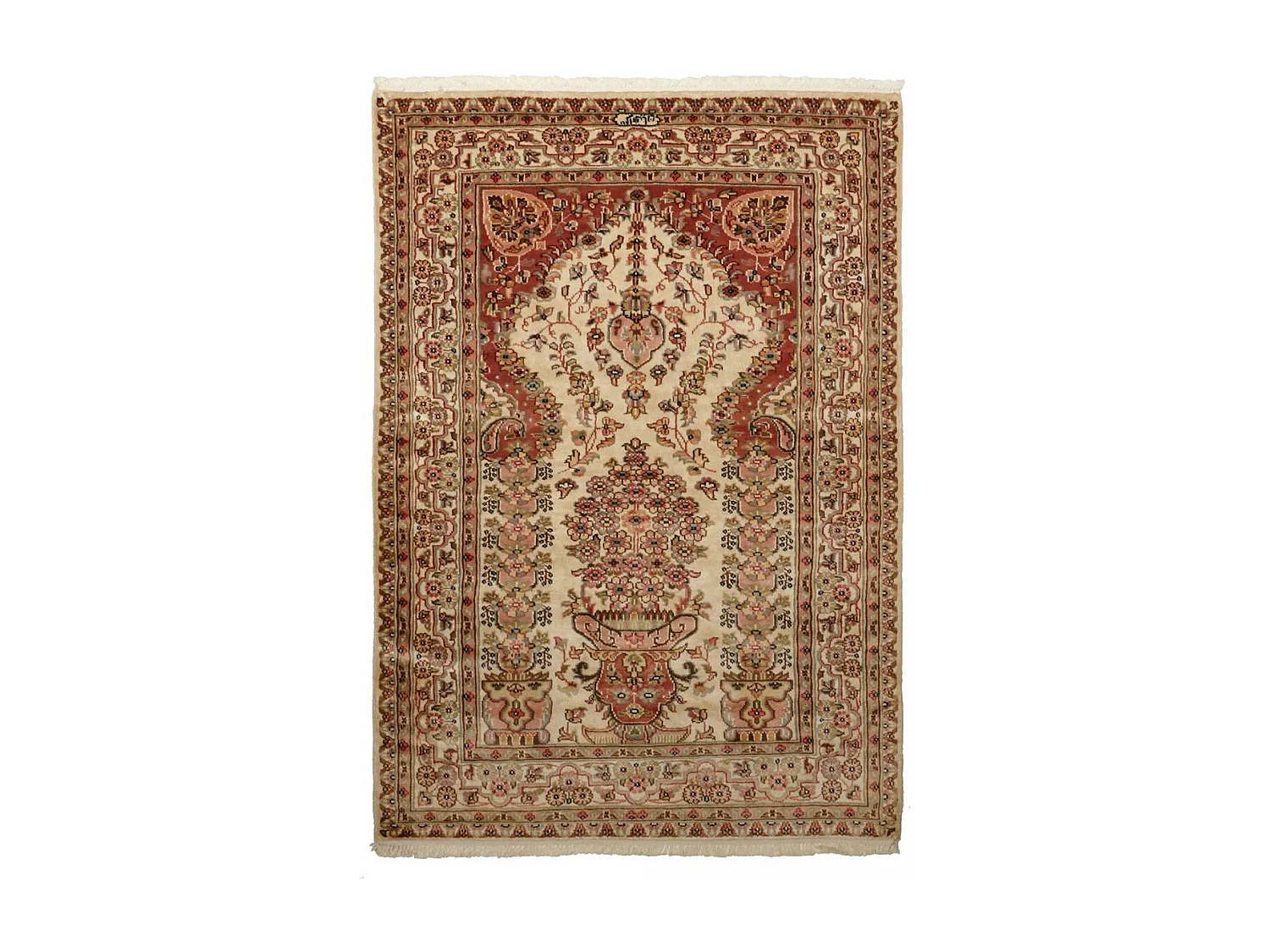 Authentique tapis d'Orient 125x175 fait main en soie beige JIHANGIR 52