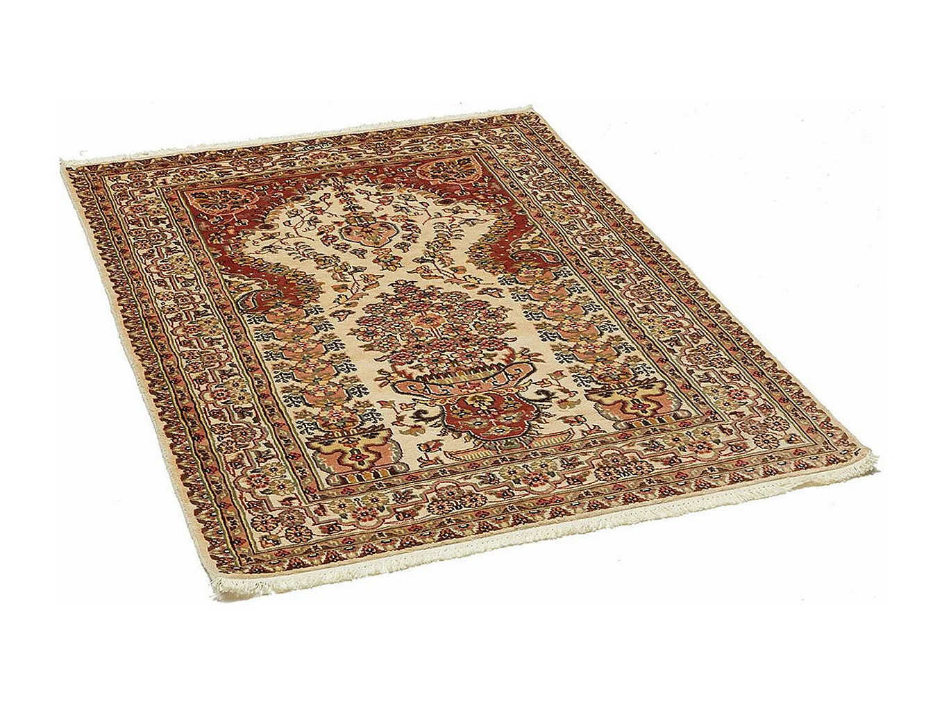 Authentique tapis d'Orient 125x175 fait main en soie beige JIHANGIR 52