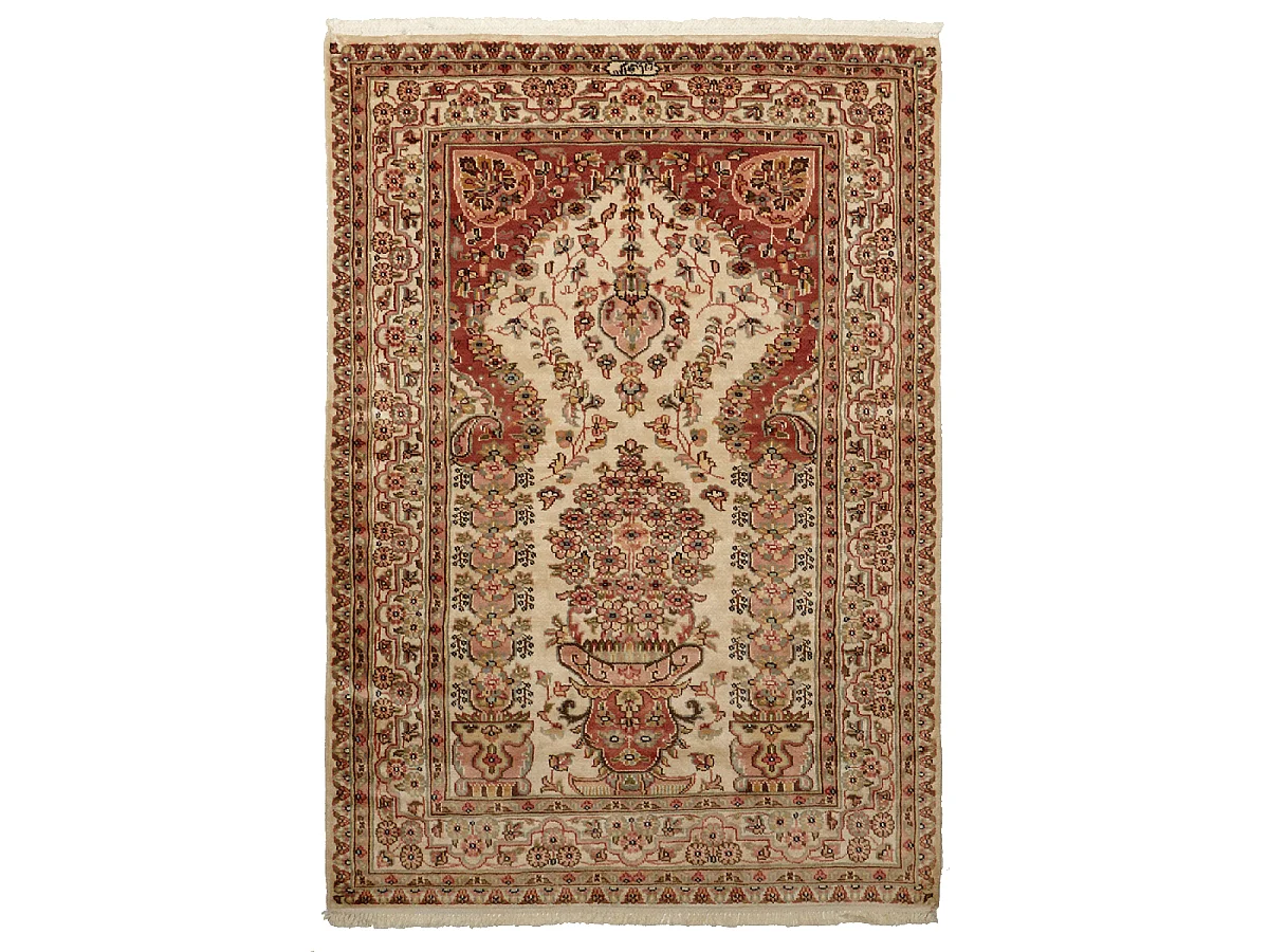 Authentique tapis d'Orient 125x175 fait main en soie beige JIHANGIR 52
