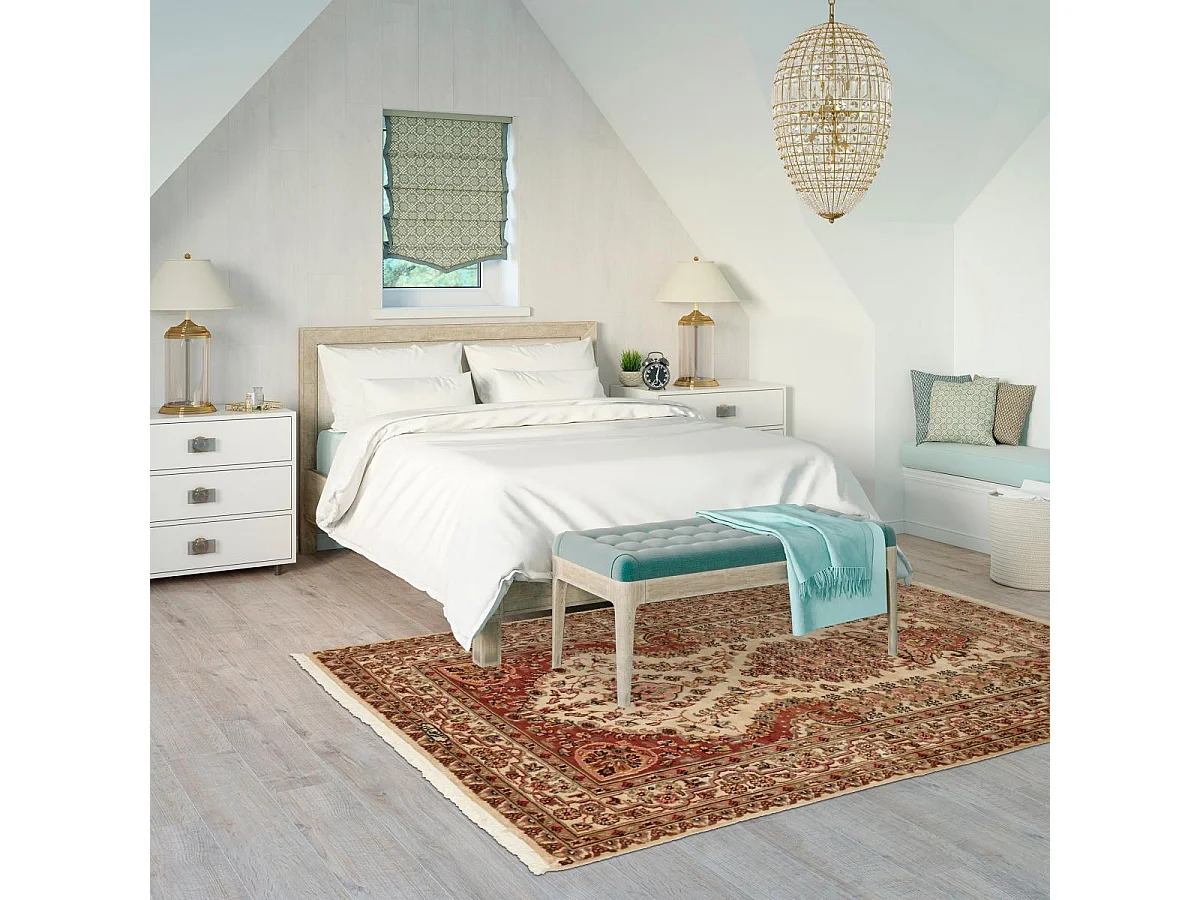 Authentique tapis d'Orient 125x175 fait main en soie beige JIHANGIR 52