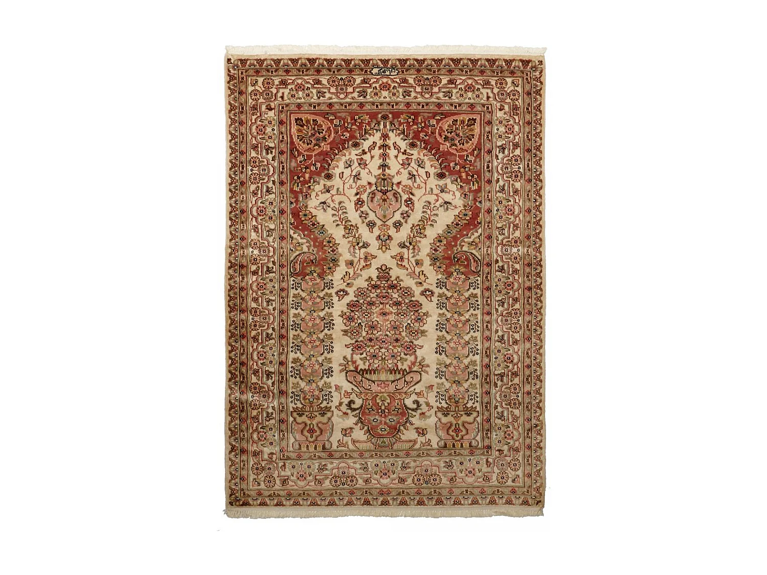 Authentique tapis d'Orient 125x175 fait main en soie beige JIHANGIR 52