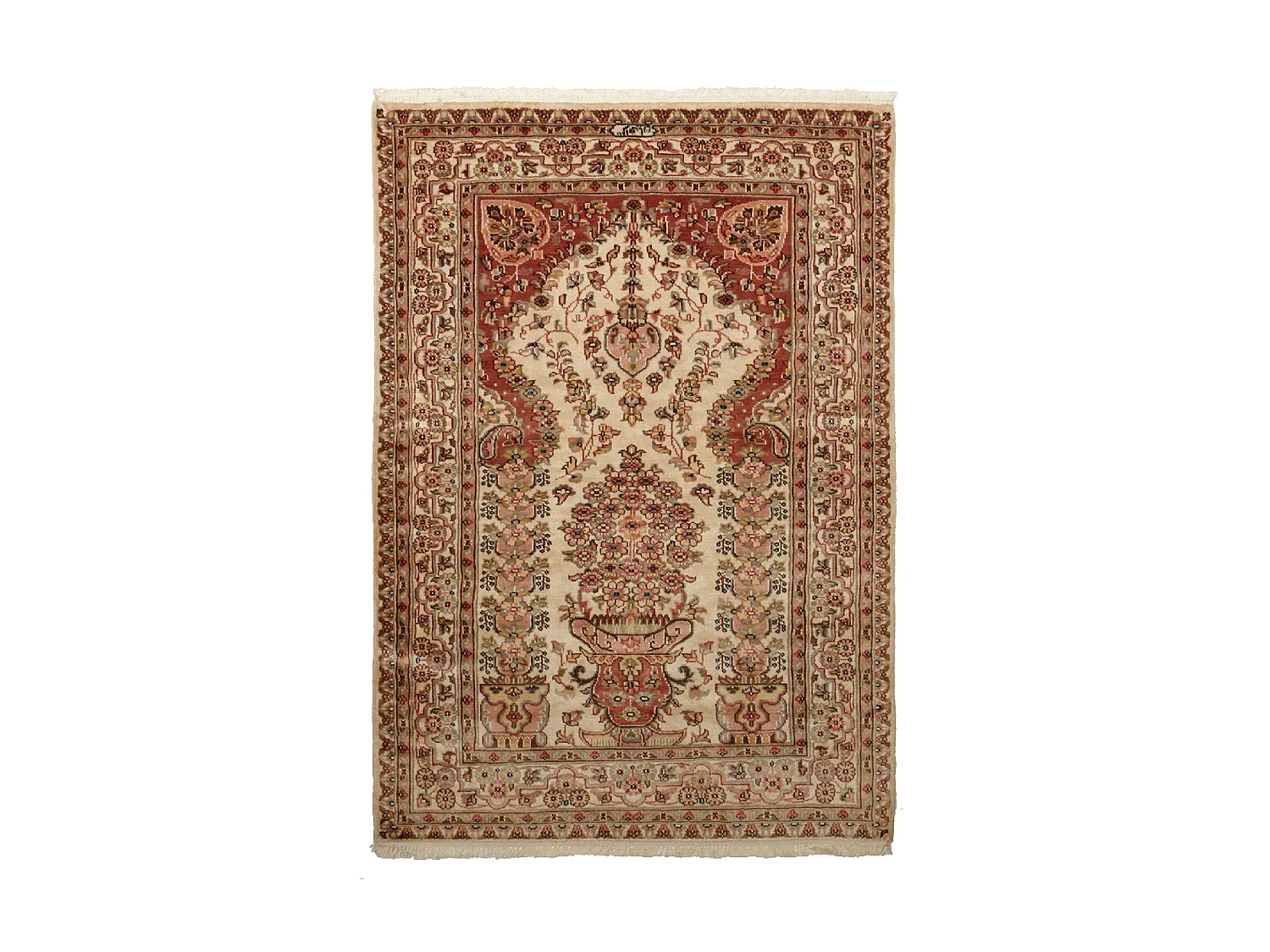 Authentique tapis d'Orient 125x175 fait main en soie beige JIHANGIR 52