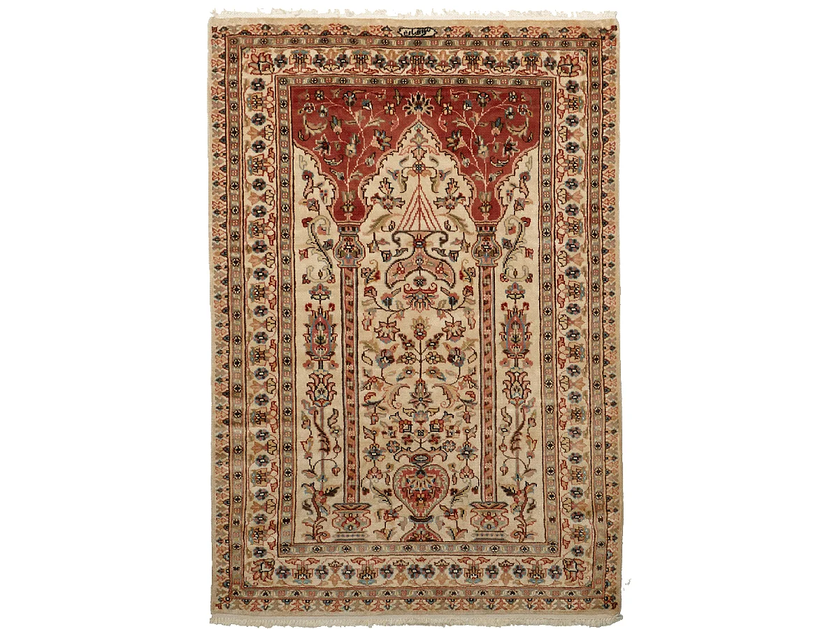 Authentique tapis d'Orient 125x180 fait main en soie beige JIHANGIR 55
