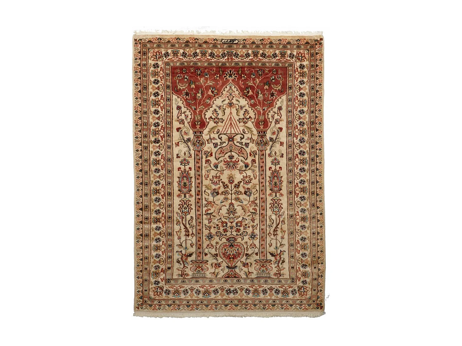 Authentique tapis d'Orient 125x180 fait main en soie beige JIHANGIR 55
