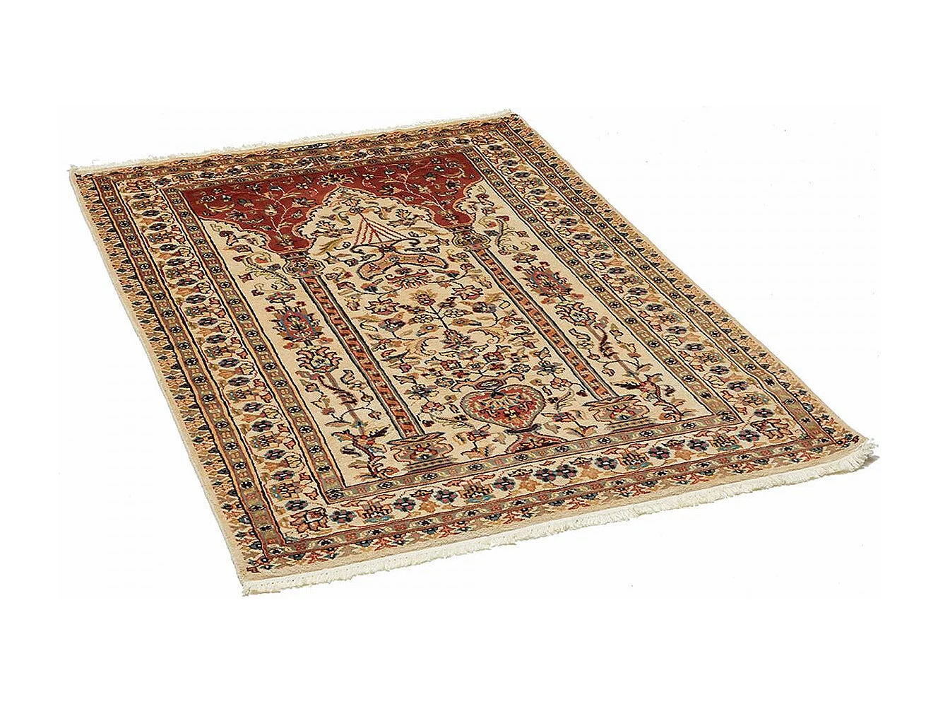 Authentique tapis d'Orient 125x180 fait main en soie beige JIHANGIR 55