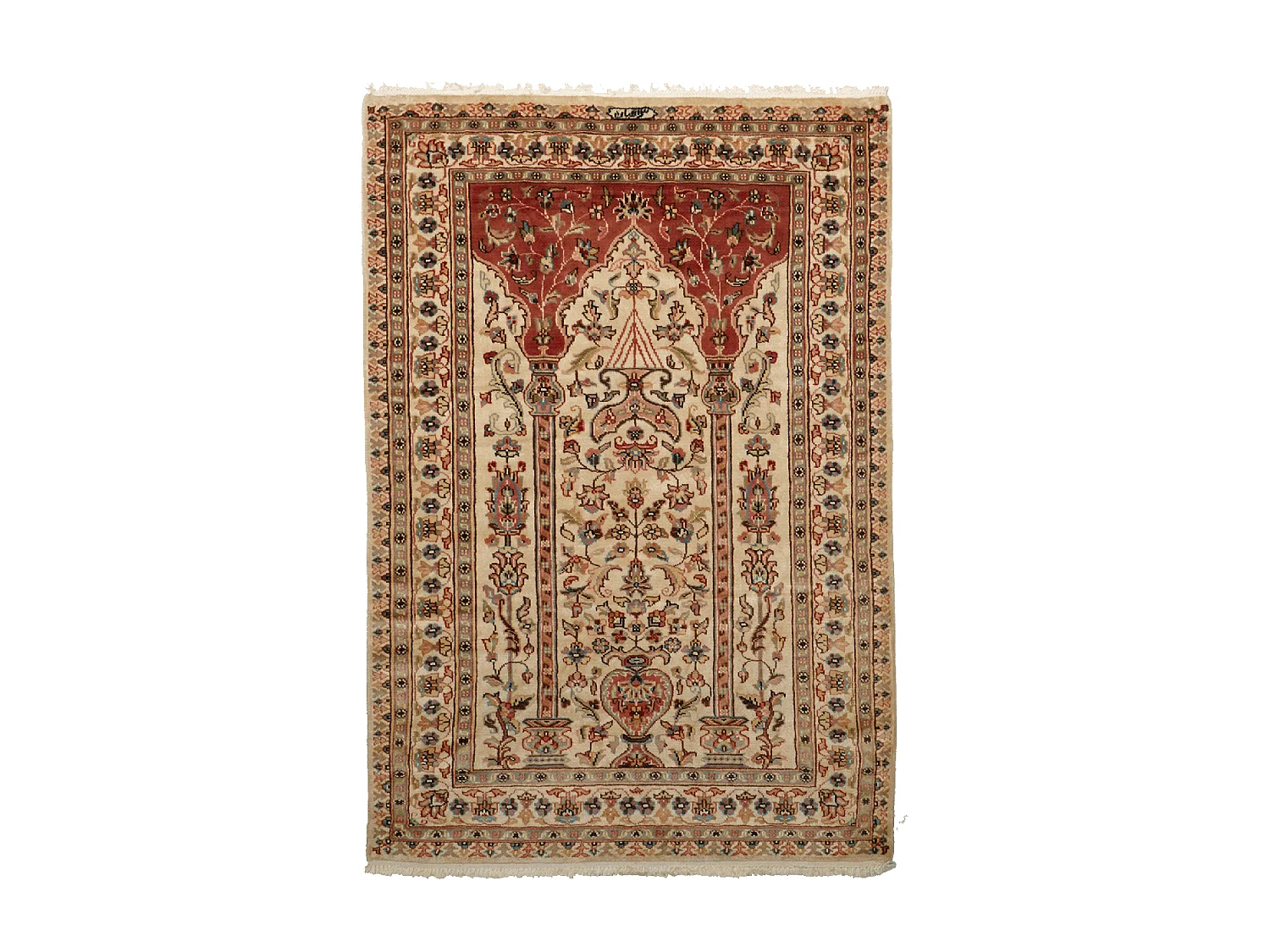 Authentique tapis d'Orient 125x180 fait main en soie beige JIHANGIR 55