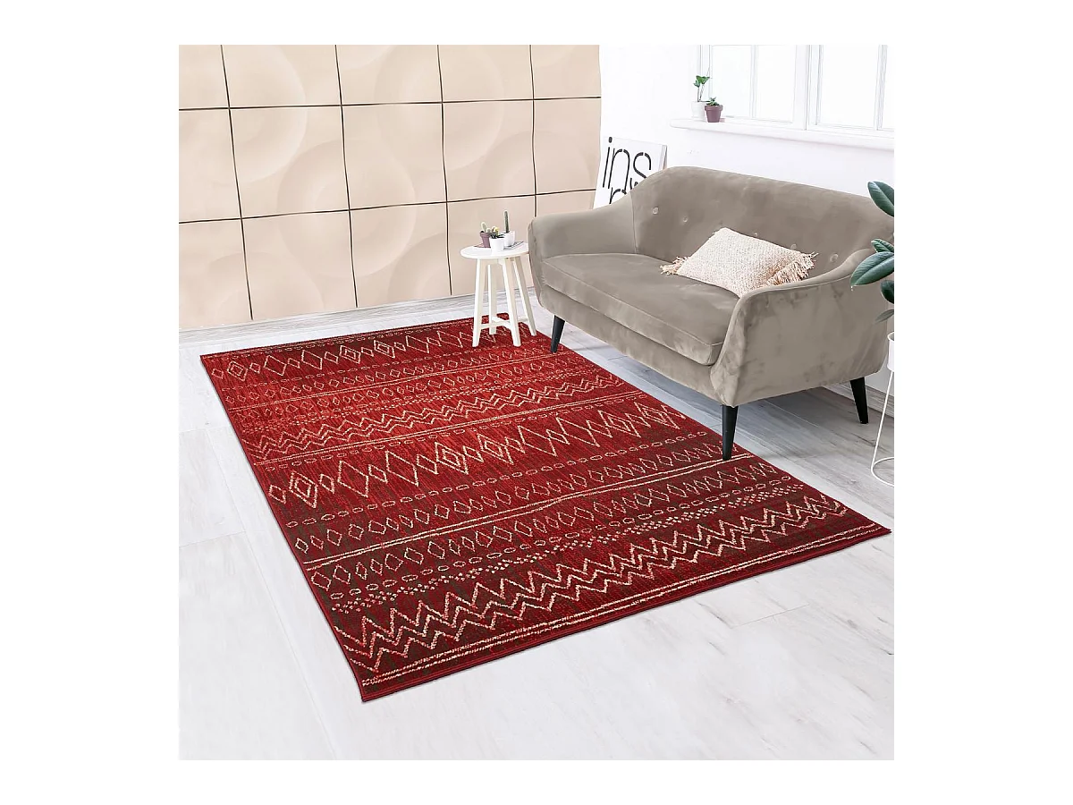 Tapis berbère 270x370 tissé motifs tribaux LYN1 BERBI rouge
