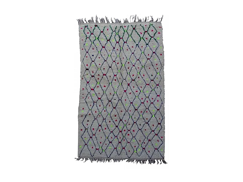 Authentique tapis berbère 150x240 fait main en laine crème et noir KELAA