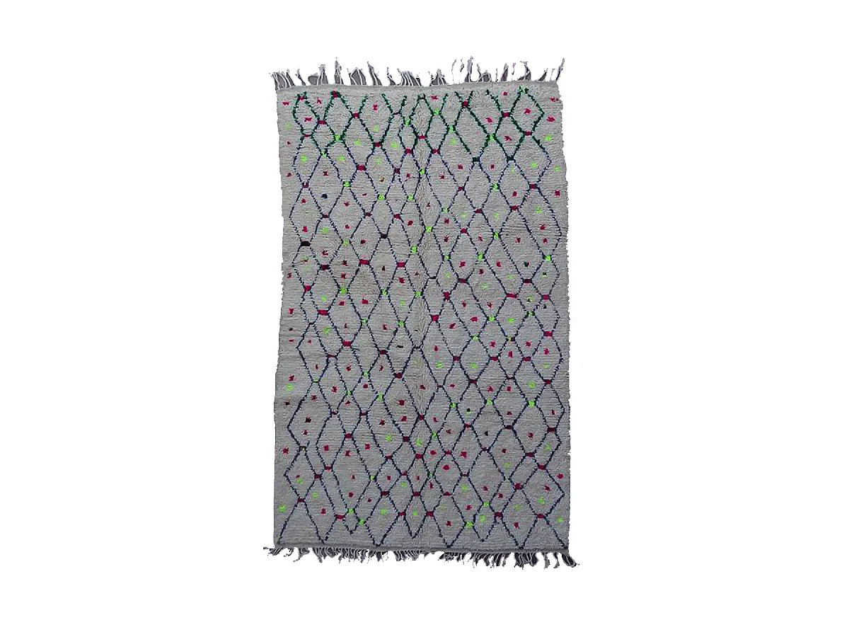 Authentique tapis berbère 150x240 fait main en laine crème et noir KELAA