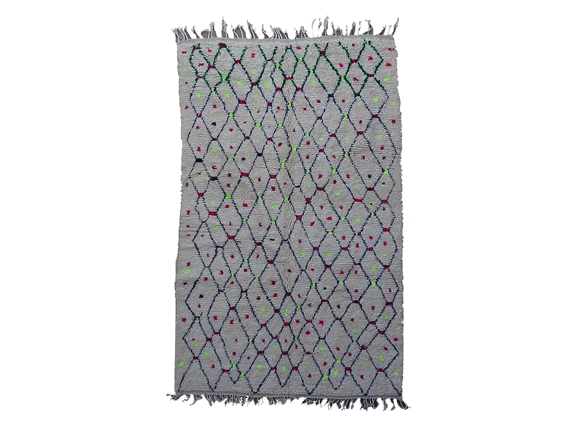 Authentique tapis berbère 150x240 fait main en laine crème et noir KELAA