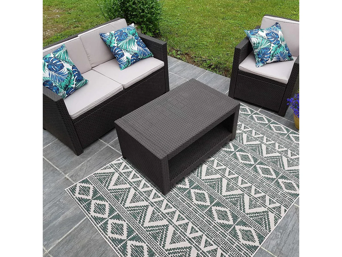 Tapis extérieur, kilim reversible 235x320 LYN2 BG REVERSIBLE vert et crème