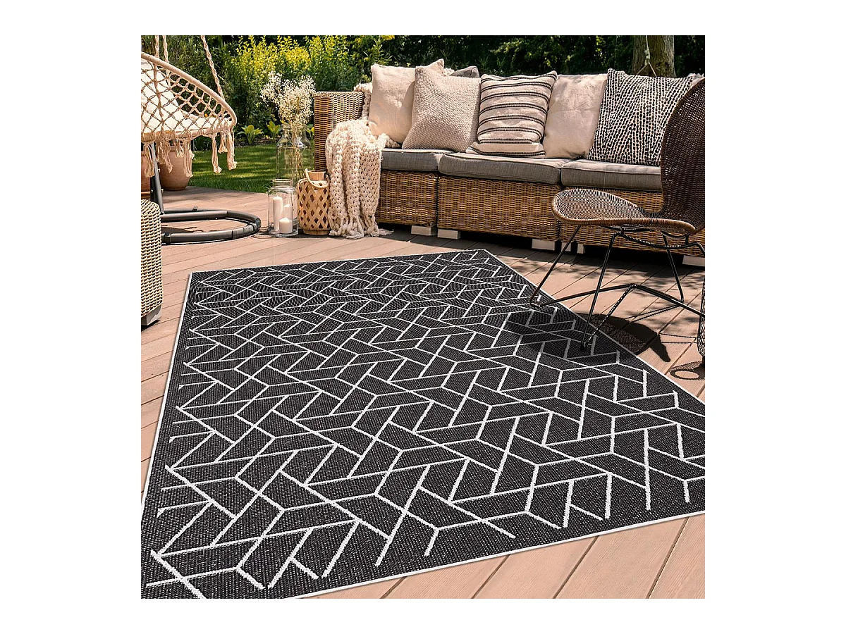 Tapis extérieur, kilim reversible 235x320 LYN2 R REVERSIBLE noir et crème