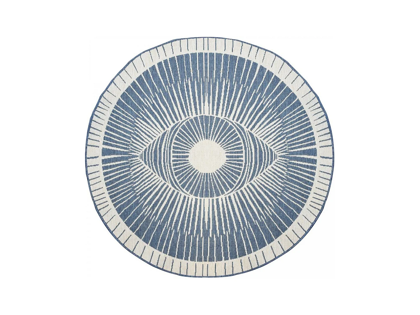 Tapis rond d'extérieur, kilim reversible Ø240cm LYN2 B ROND REVERSIBLE bleu et crème