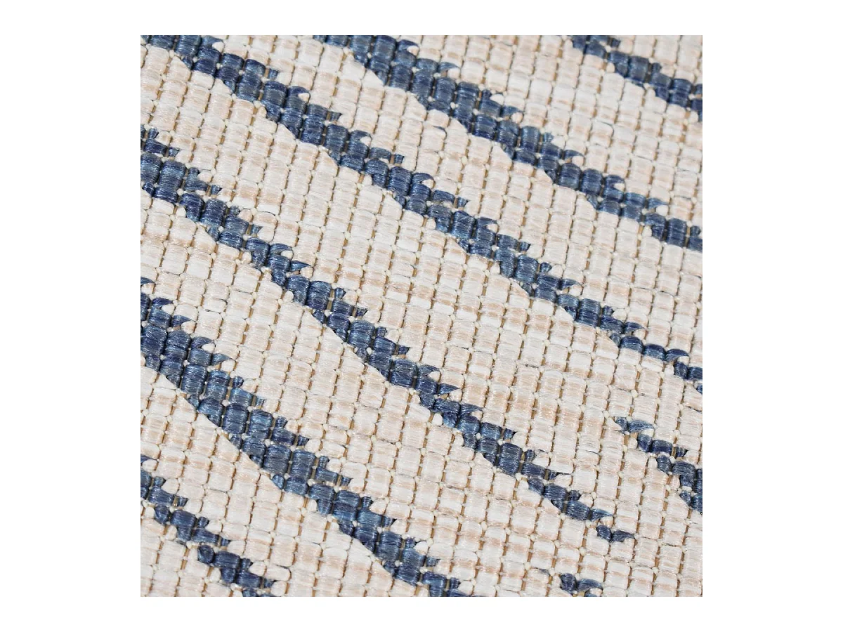 Tapis rond d'extérieur, kilim reversible Ø240cm LYN2 B ROND REVERSIBLE bleu et crème