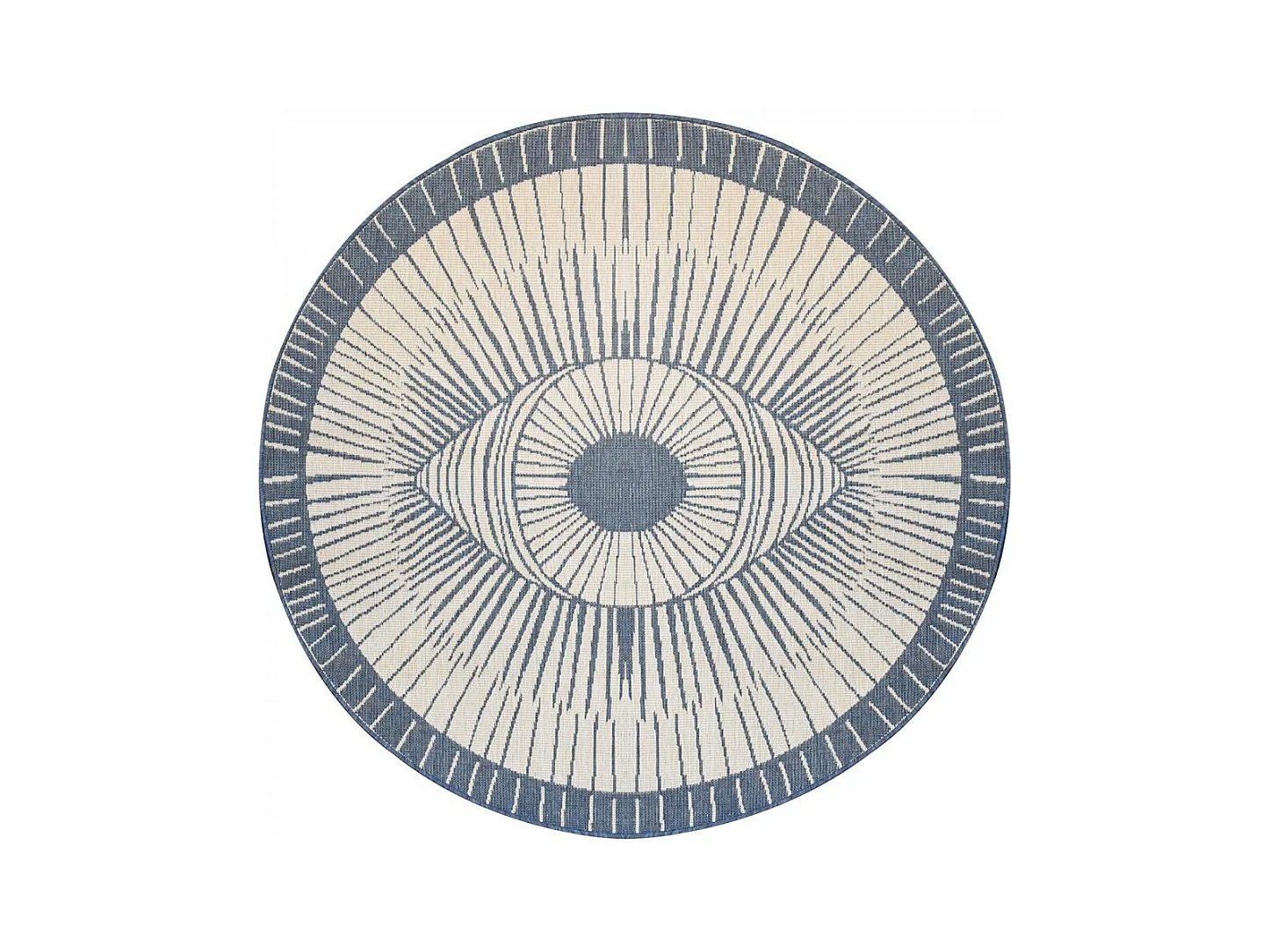 Tapis rond d'extérieur, kilim reversible Ø240cm LYN2 B ROND REVERSIBLE bleu et crème