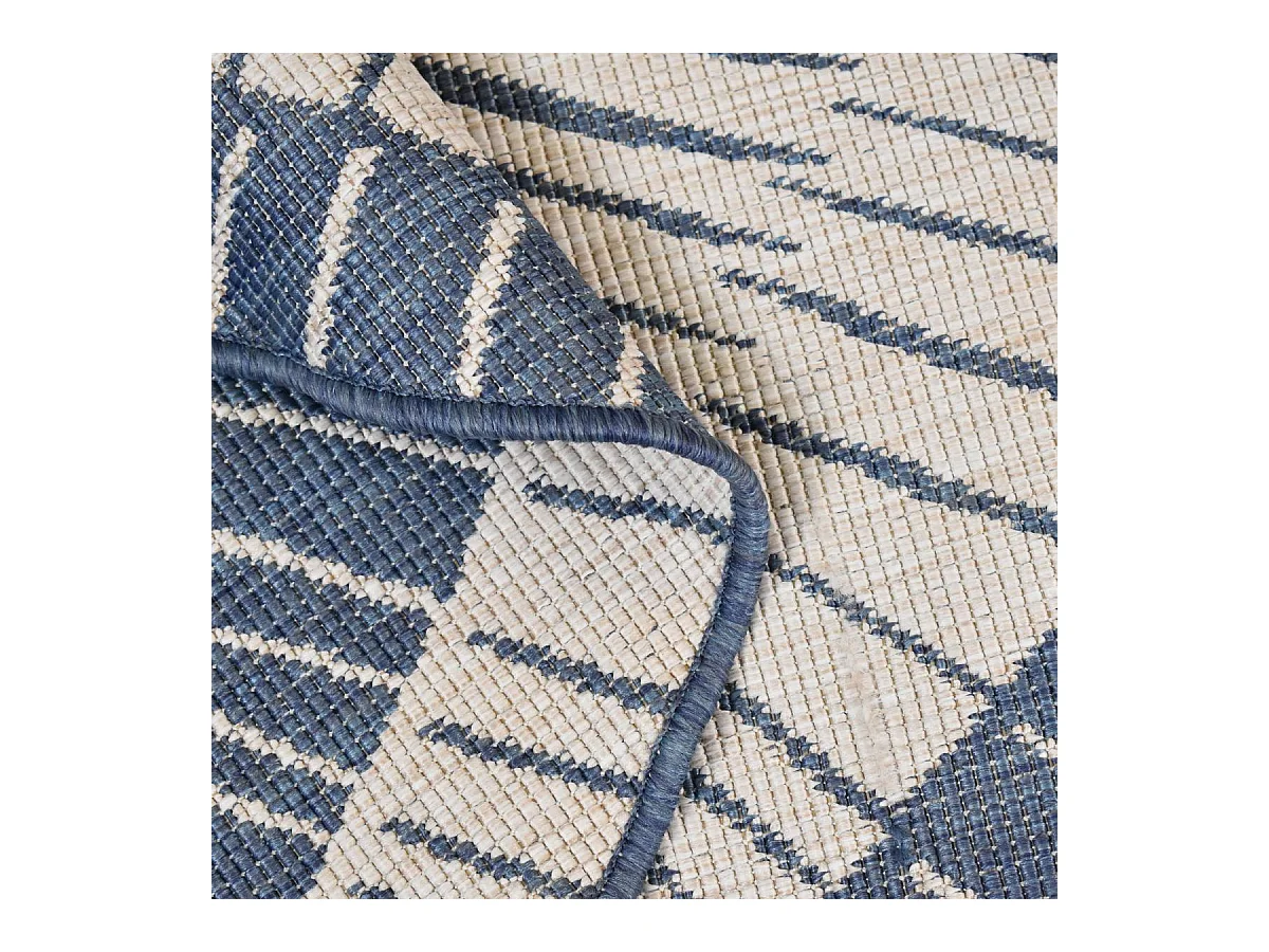 Tapis rond d'extérieur, kilim reversible Ø240cm LYN2 B ROND REVERSIBLE bleu et crème