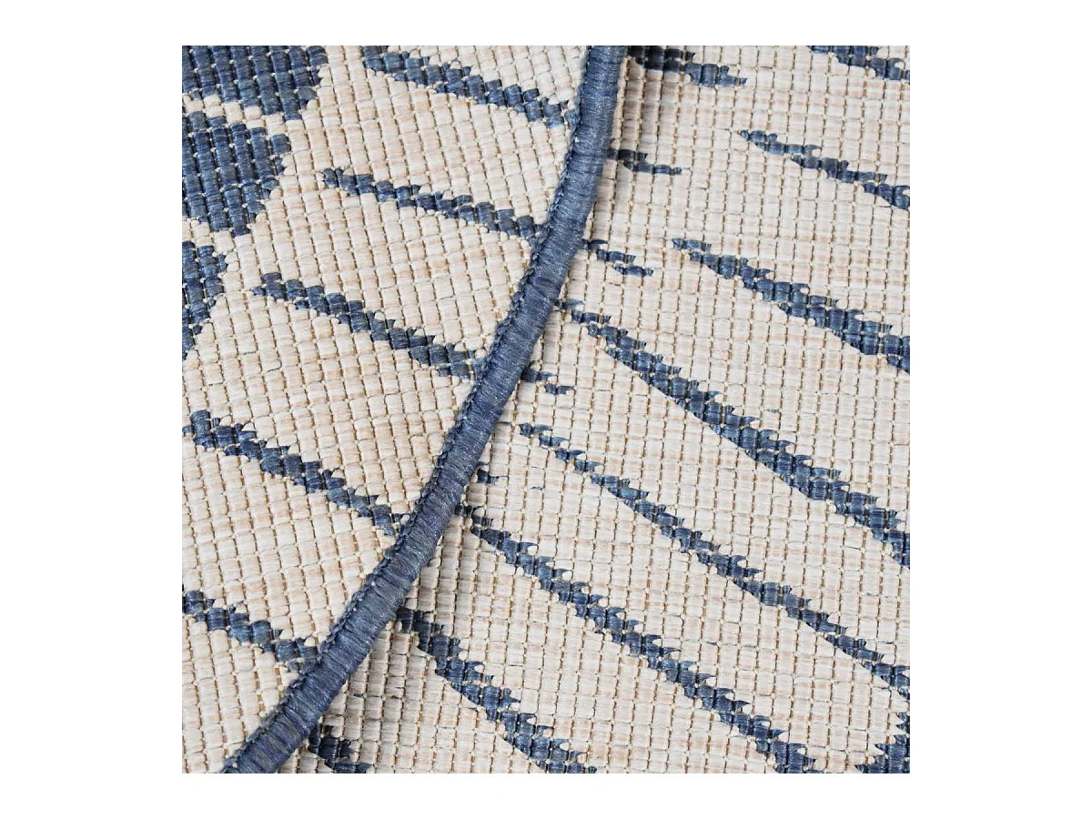 Tapis rond d'extérieur, kilim reversible Ø240cm LYN2 B ROND REVERSIBLE bleu et crème