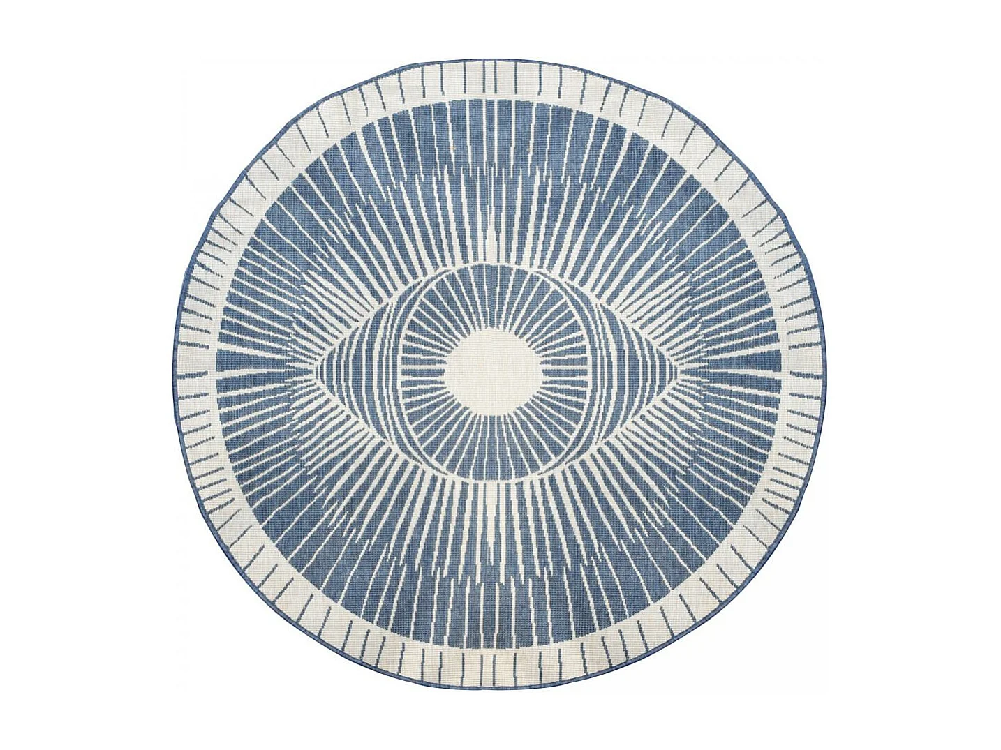 Tapis rond d'extérieur, kilim reversible Ø240cm LYN2 B ROND REVERSIBLE bleu et crème
