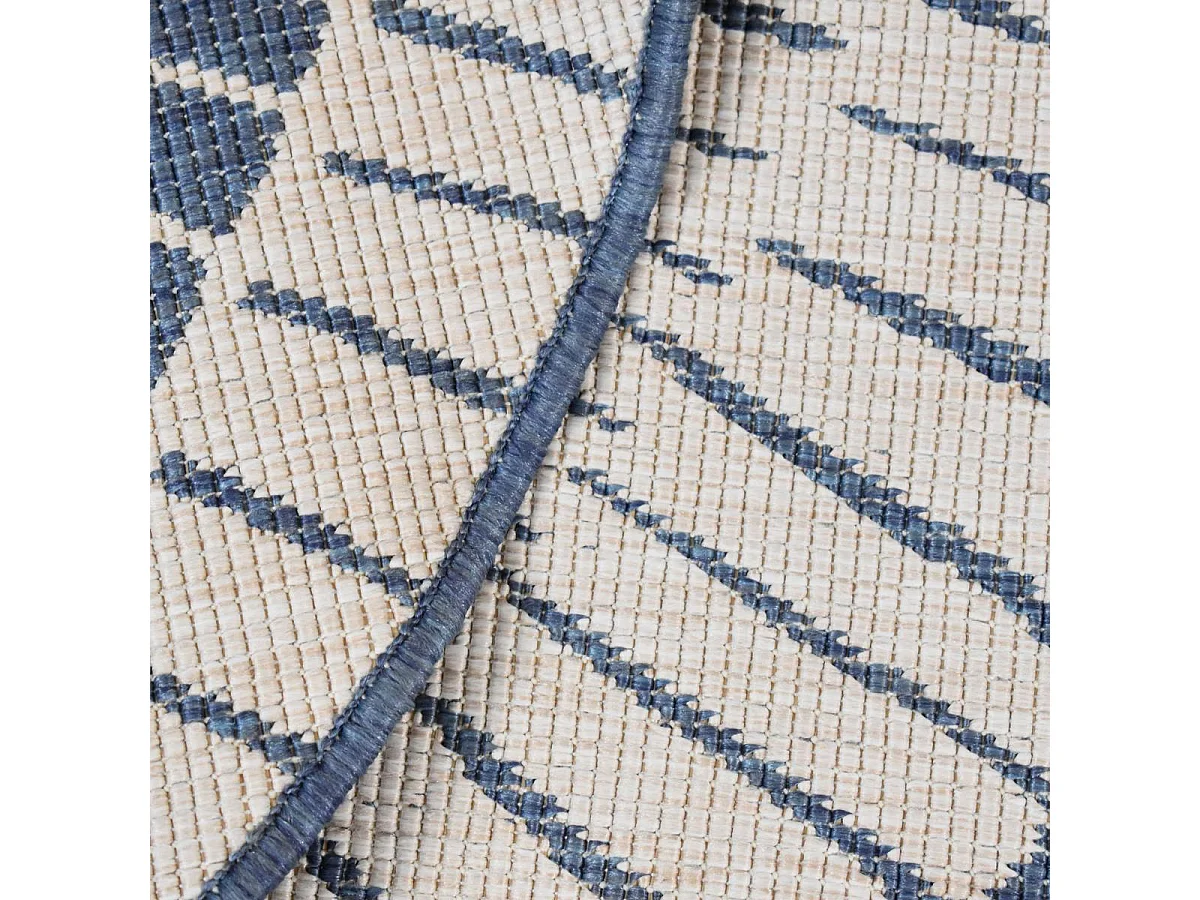 Tapis rond d'extérieur, kilim reversible Ø240cm LYN2 B ROND REVERSIBLE bleu et crème