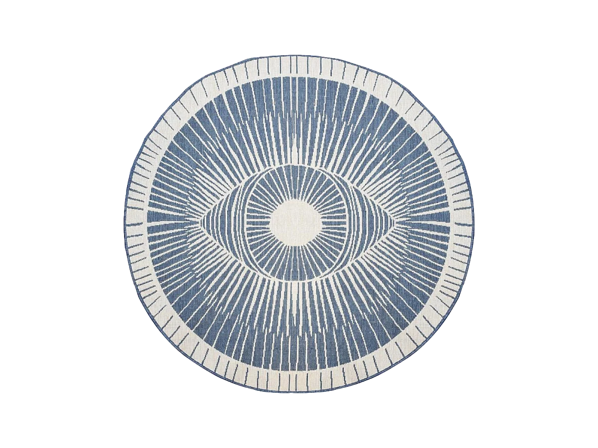 Tapis rond d'extérieur, kilim reversible Ø240cm LYN2 B ROND REVERSIBLE bleu et crème