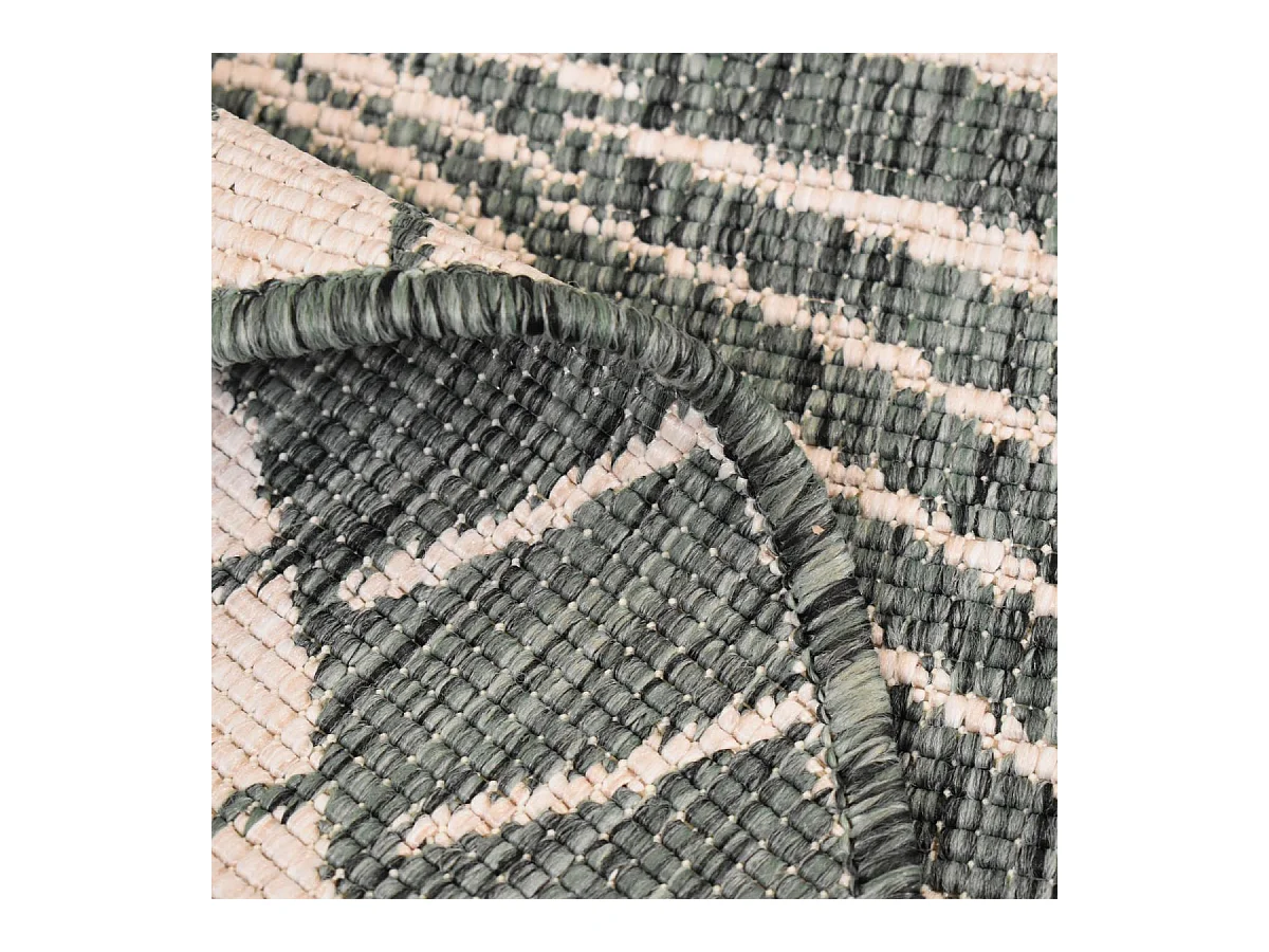 Tapis rond d'extérieur, kilim reversible Ø240cm LYN2 B ROND REVERSIBLE vert et crème