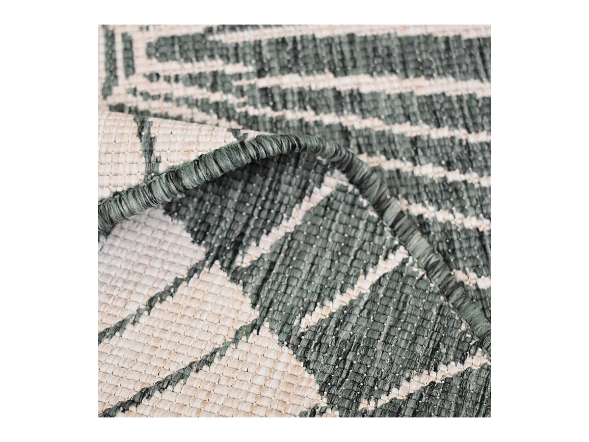 Tapis rond d'extérieur, kilim reversible Ø240cm LYN2 B ROND REVERSIBLE vert et crème