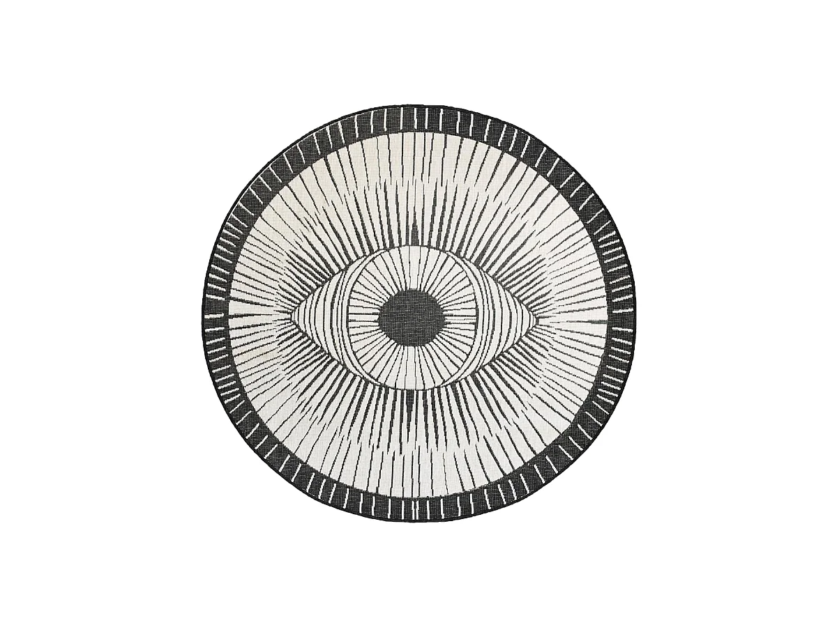 Tapis rond d'extérieur, kilim reversible Ø240cm LYN2 B ROND REVERSIBLE vert et crème