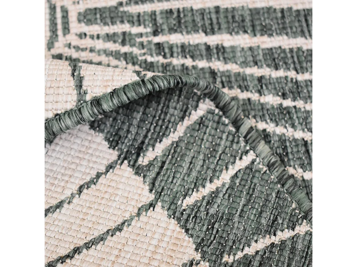 Tapis rond d'extérieur, kilim reversible Ø240cm LYN2 B ROND REVERSIBLE vert et crème