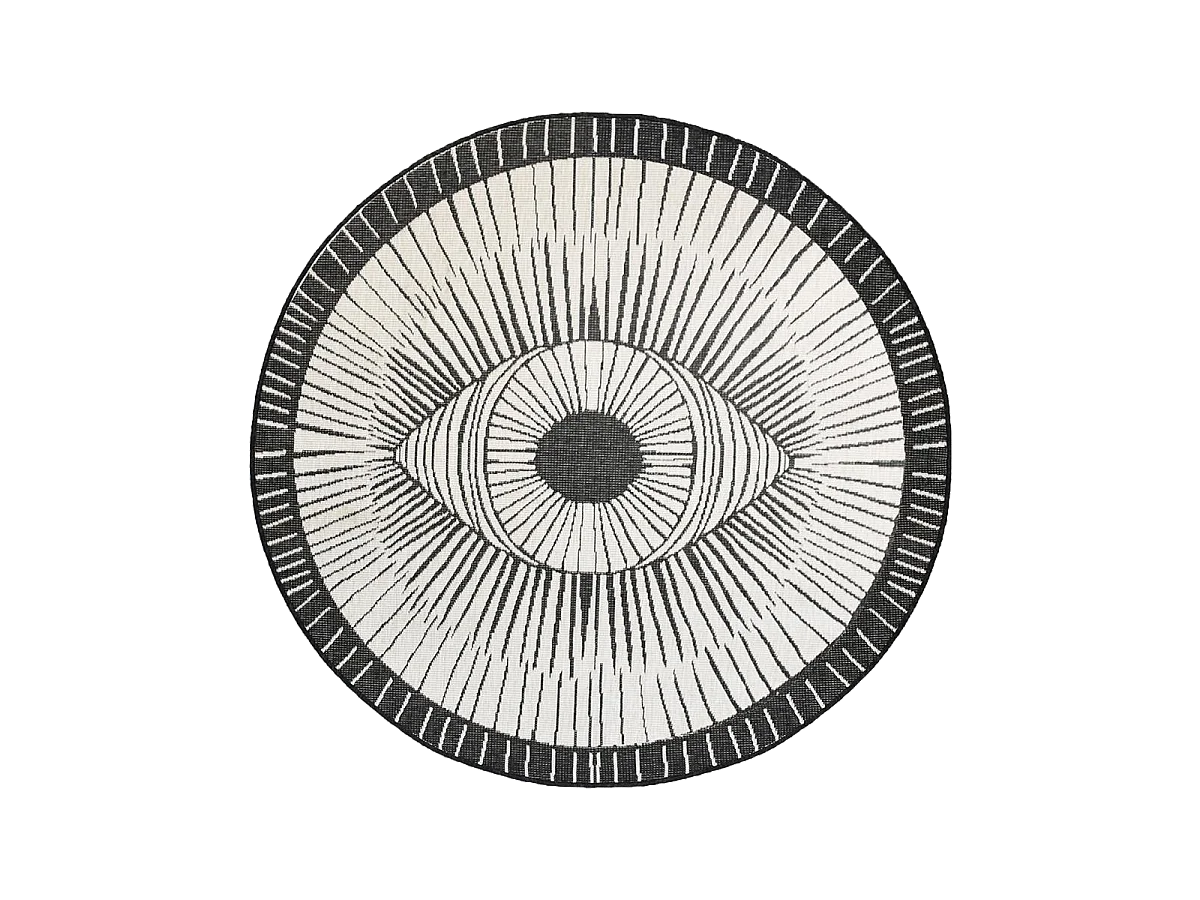 Tapis rond d'extérieur, kilim reversible Ø240cm LYN2 B ROND REVERSIBLE vert et crème