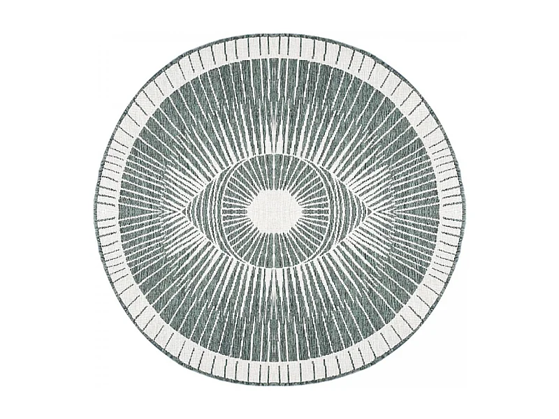 Tapis rond d'extérieur, kilim reversible Ø240cm LYN2 B ROND REVERSIBLE vert et crème