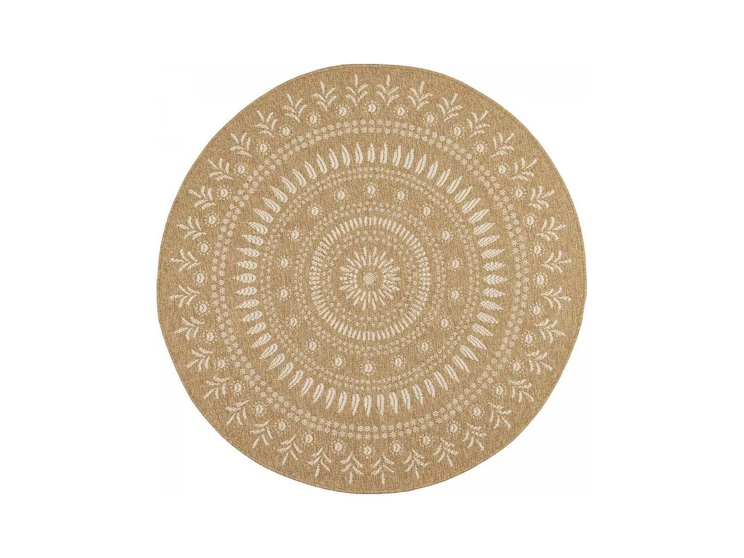 Tapis extérieur Ø120cm rond tissé kilim beige et blanc JUTE ART 6