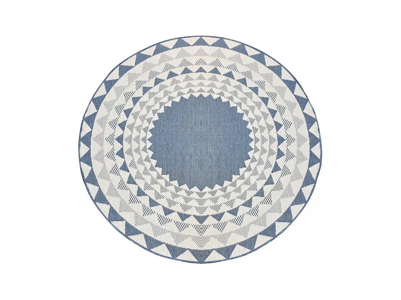Tapis rond d'extérieur, kilim reversible Ø240cm LYN2 C ROND REVERSIBLE bleu et blanc