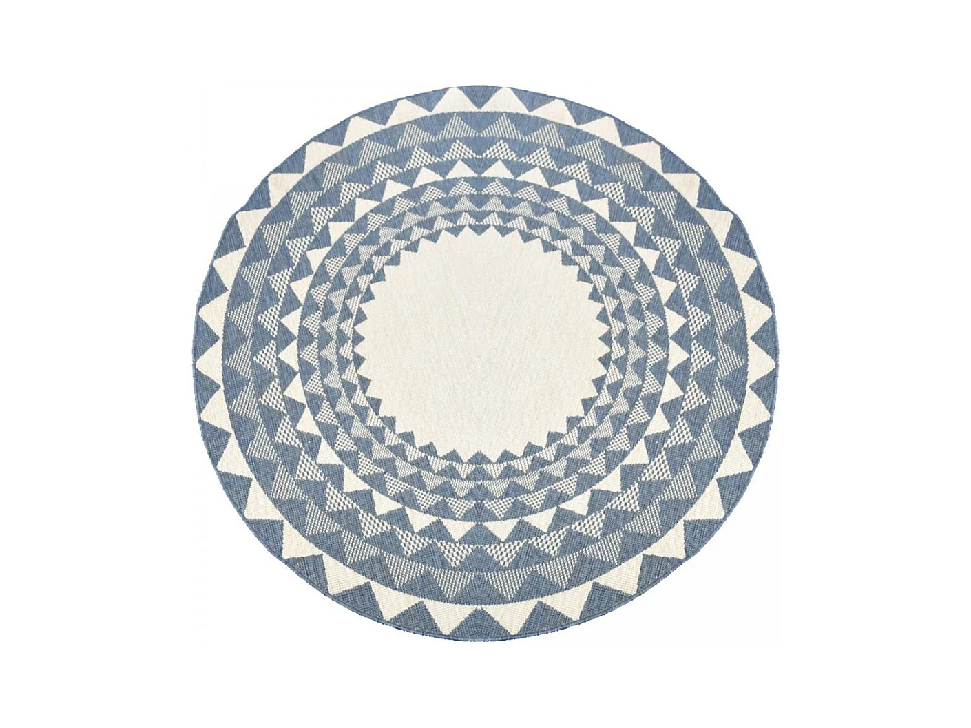 Tapis rond d'extérieur, kilim reversible Ø240cm LYN2 C ROND REVERSIBLE bleu et blanc