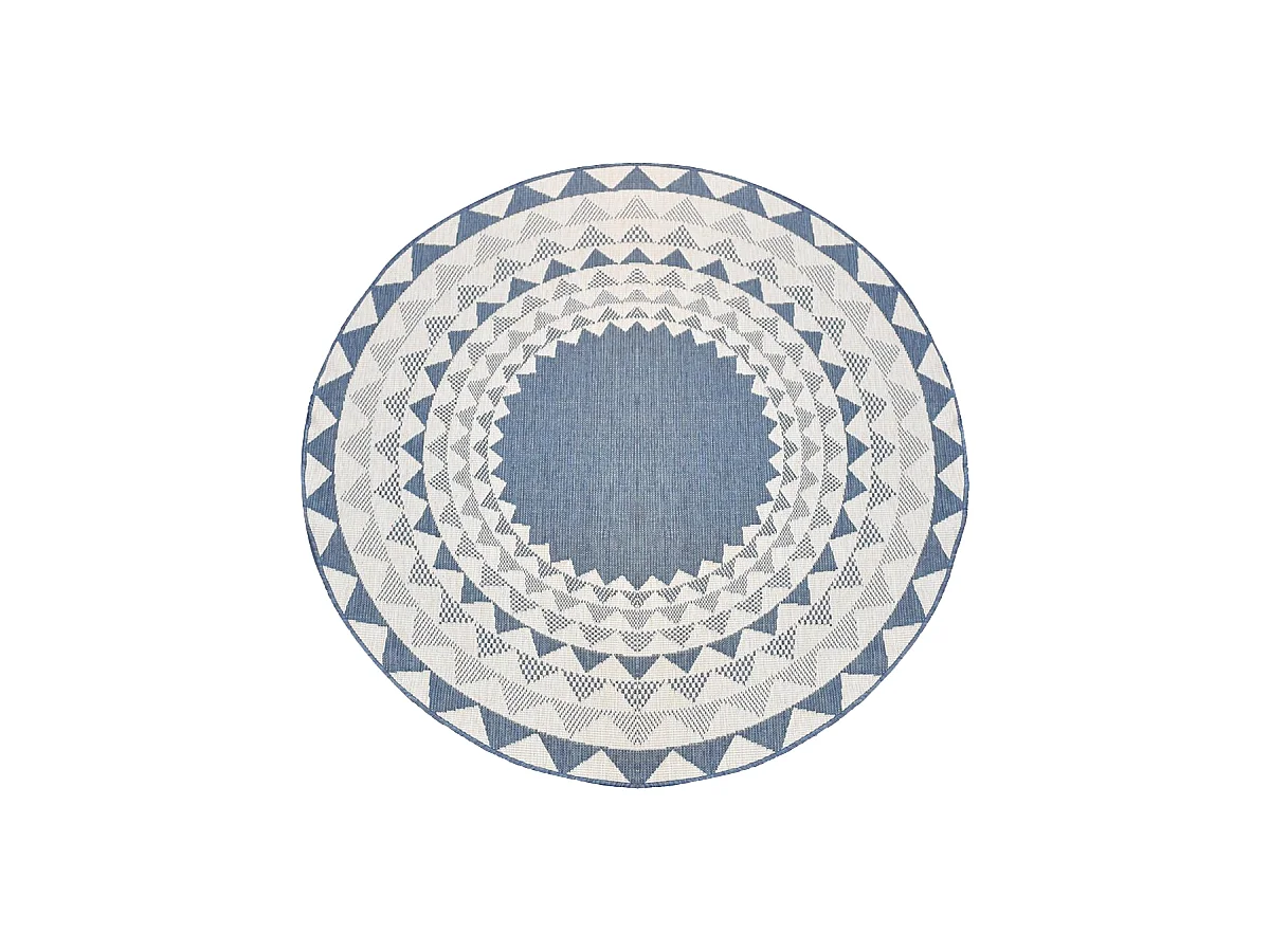 Tapis rond d'extérieur, kilim reversible Ø240cm LYN2 C ROND REVERSIBLE bleu et blanc