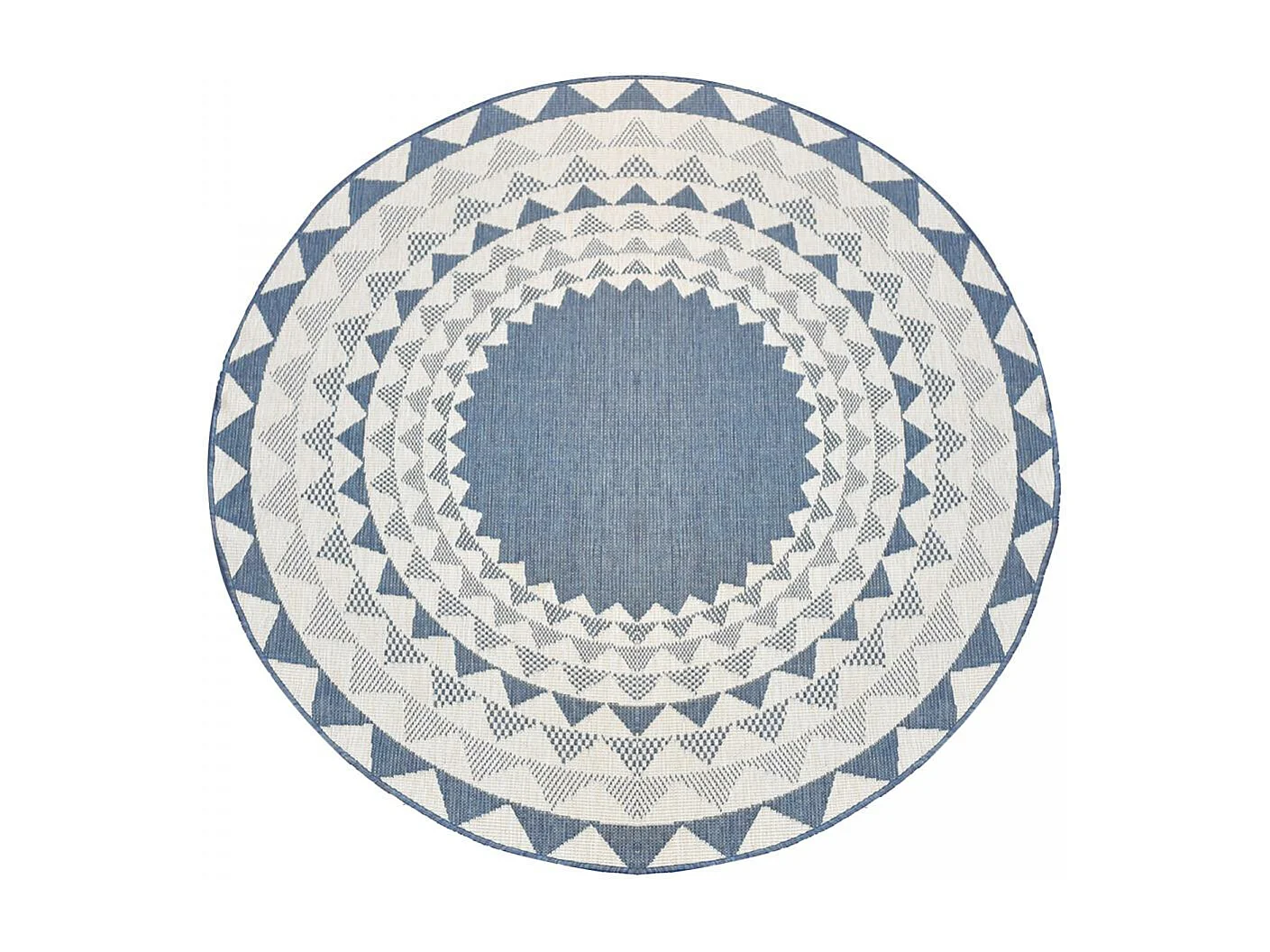 Tapis rond d'extérieur, kilim reversible Ø240cm LYN2 C ROND REVERSIBLE bleu et blanc