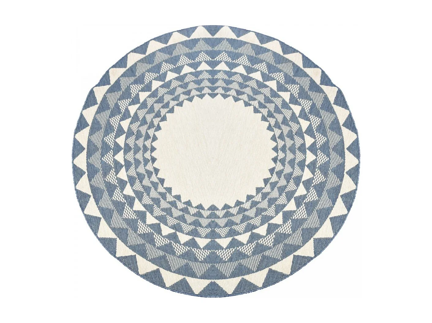 Tapis rond d'extérieur, kilim reversible Ø240cm LYN2 C ROND REVERSIBLE bleu et blanc