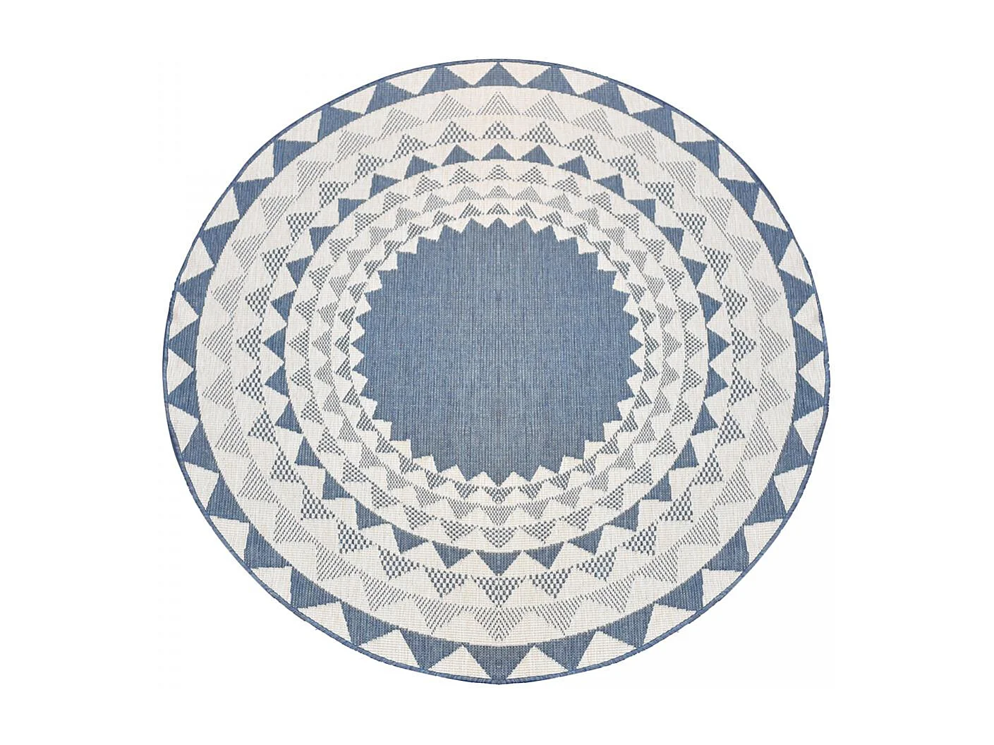 Tapis rond d'extérieur, kilim reversible Ø240cm LYN2 C ROND REVERSIBLE bleu et blanc