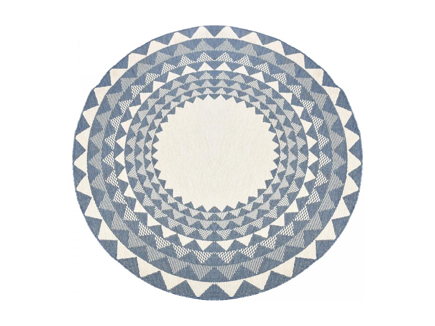 Tapis rond d'extérieur, kilim reversible Ø240cm LYN2 C ROND REVERSIBLE bleu et blanc