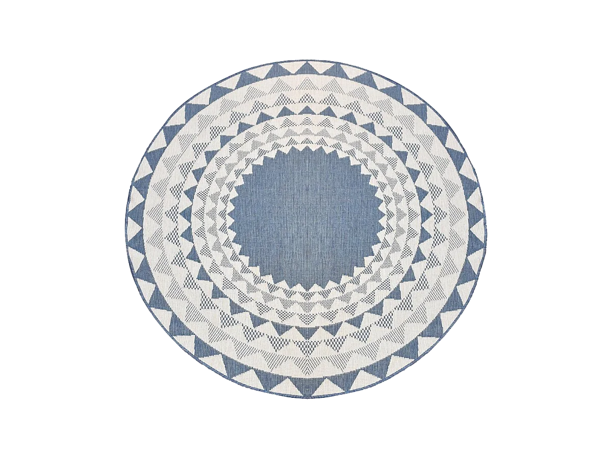 Tapis rond d'extérieur, kilim reversible Ø240cm LYN2 C ROND REVERSIBLE bleu et blanc
