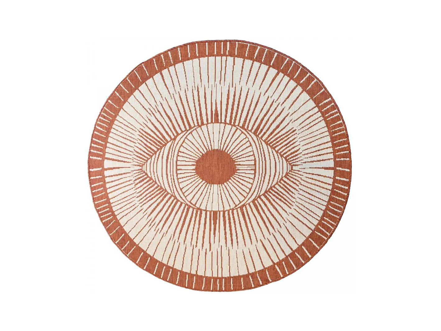 Tapis rond d'extérieur, kilim reversible Ø240cm LYN2 B ROND REVERSIBLE orange et crème