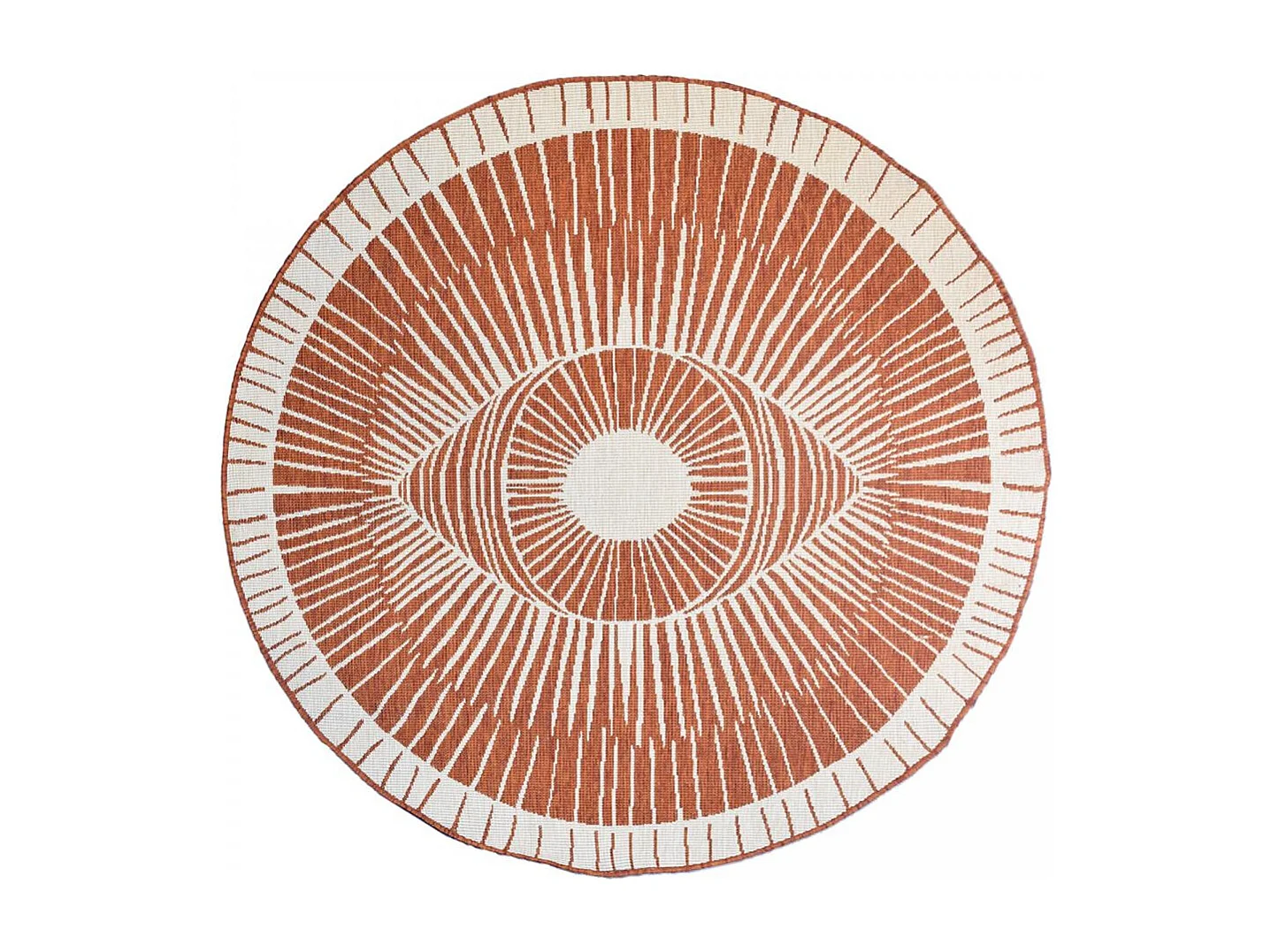 Tapis rond d'extérieur, kilim reversible Ø240cm LYN2 B ROND REVERSIBLE orange et crème