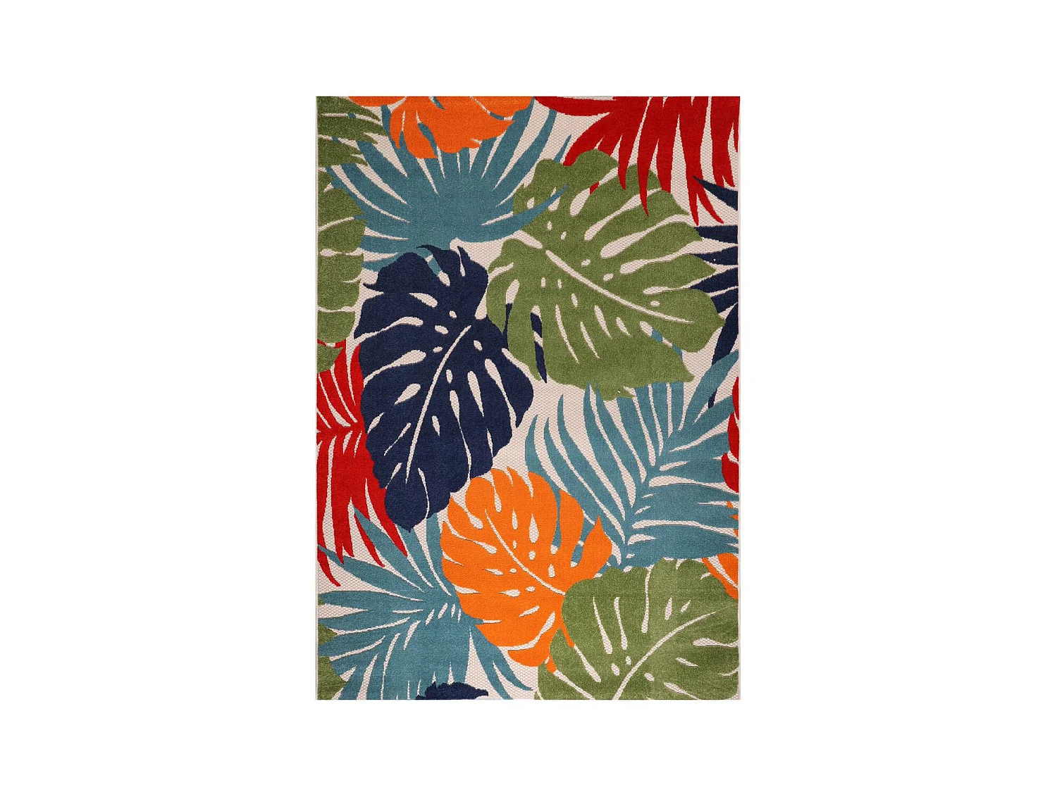 Tapis extérieur Ø120cm rond tissé kilim bleu et rouge CHIMEKI