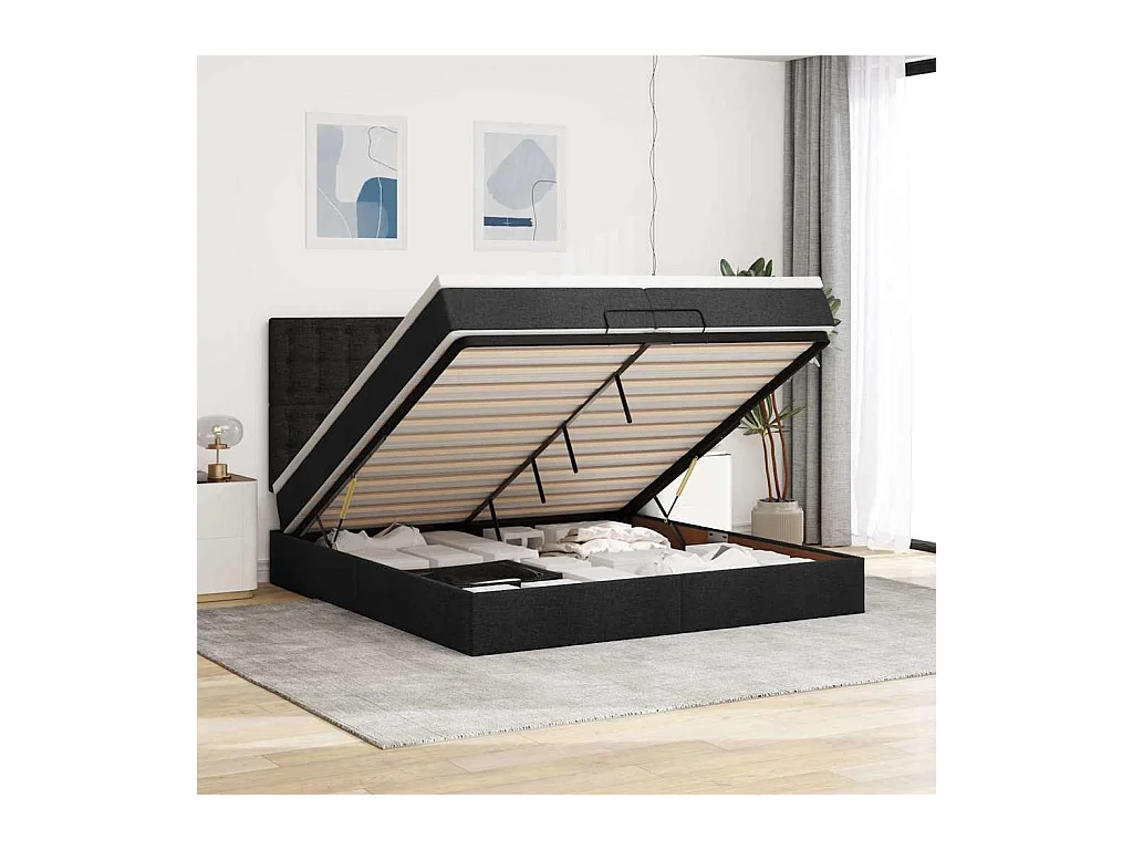 Ottoman-Bett mit Matratzen Schwarz 200x200 cm Stoff