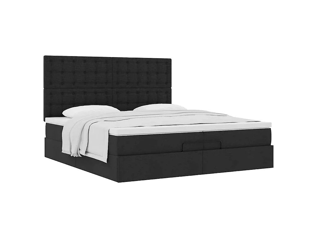 Struttura Letto Pouf con Materassi Nero 200x200 cm in Tessuto