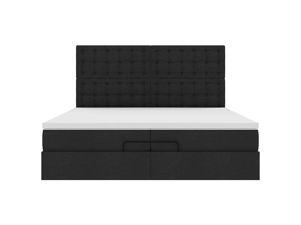Struttura Letto Pouf con Materassi Nero 200x200 cm in Tessuto