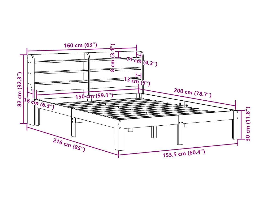 Bettgestell mit Kopfteil ohne Matratze Weiß 150x200 cm
