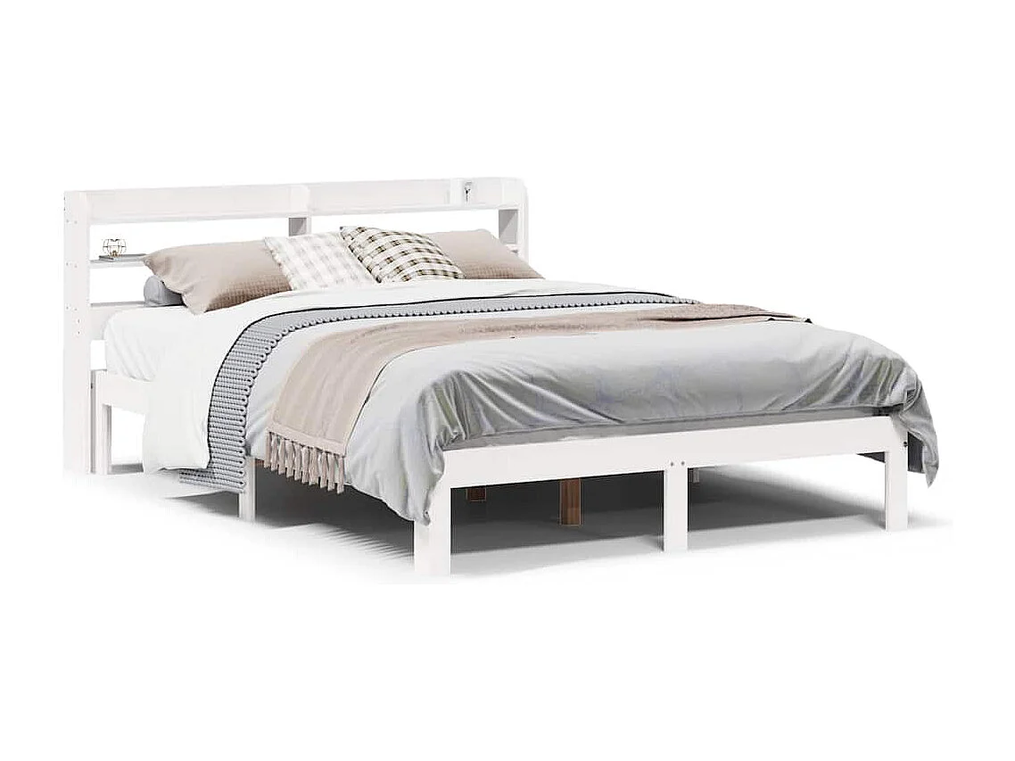 Bedframe met hoofdbord massief grenenhout wit 150x200 cm