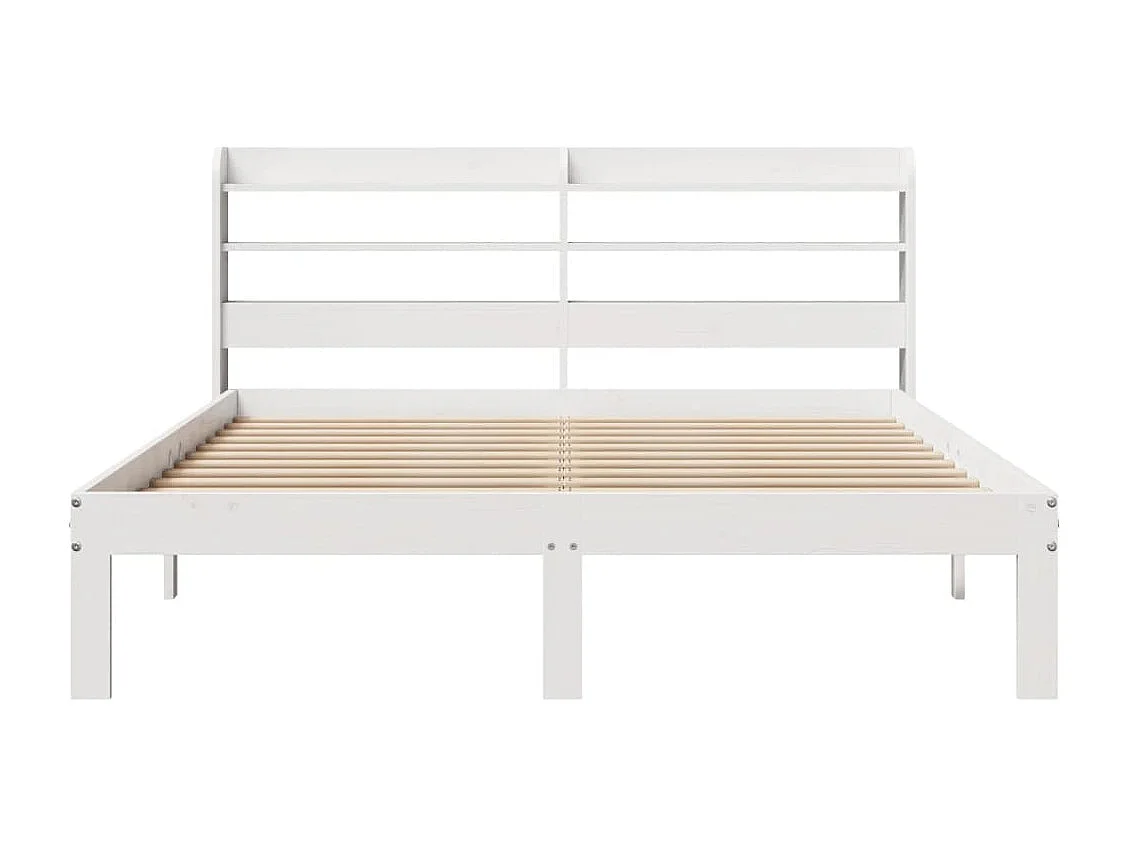 Bedframe met hoofdbord massief grenenhout wit 150x200 cm