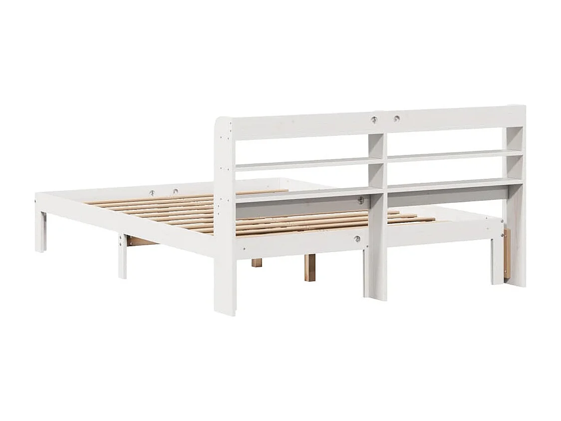 Bedframe met hoofdbord massief grenenhout wit 150x200 cm