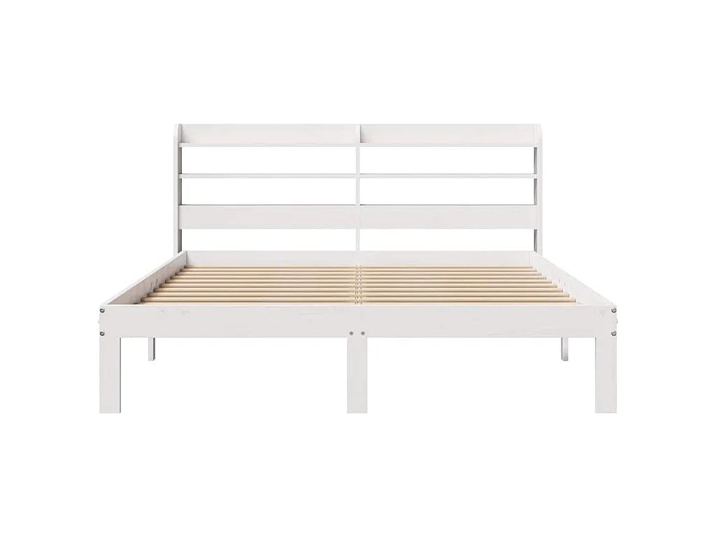 Bedframe met hoofdbord massief grenenhout wit 150x200 cm